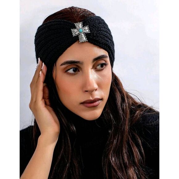 Ladies Cross Knitted Winter Headband - Picture 1 of 4